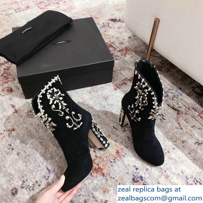 Dolce  &  Gabbana Embroidery Heel 9cm Ankle Boots Black 2018